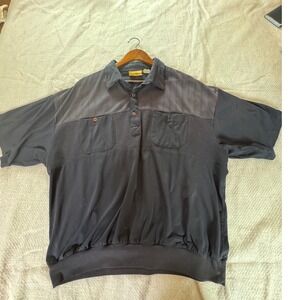 VTG Falcon Bay Mens 2X Big Navy Blue Textured Banded Bottom Polo Shirt Short Slv